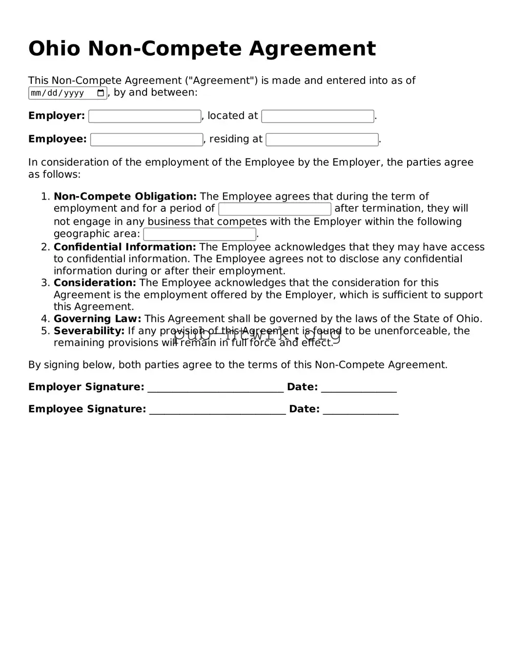 Free Ohio Non-compete Agreement Form