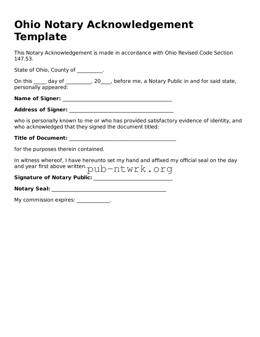 Free Ohio Notary Acknowledgement Form
