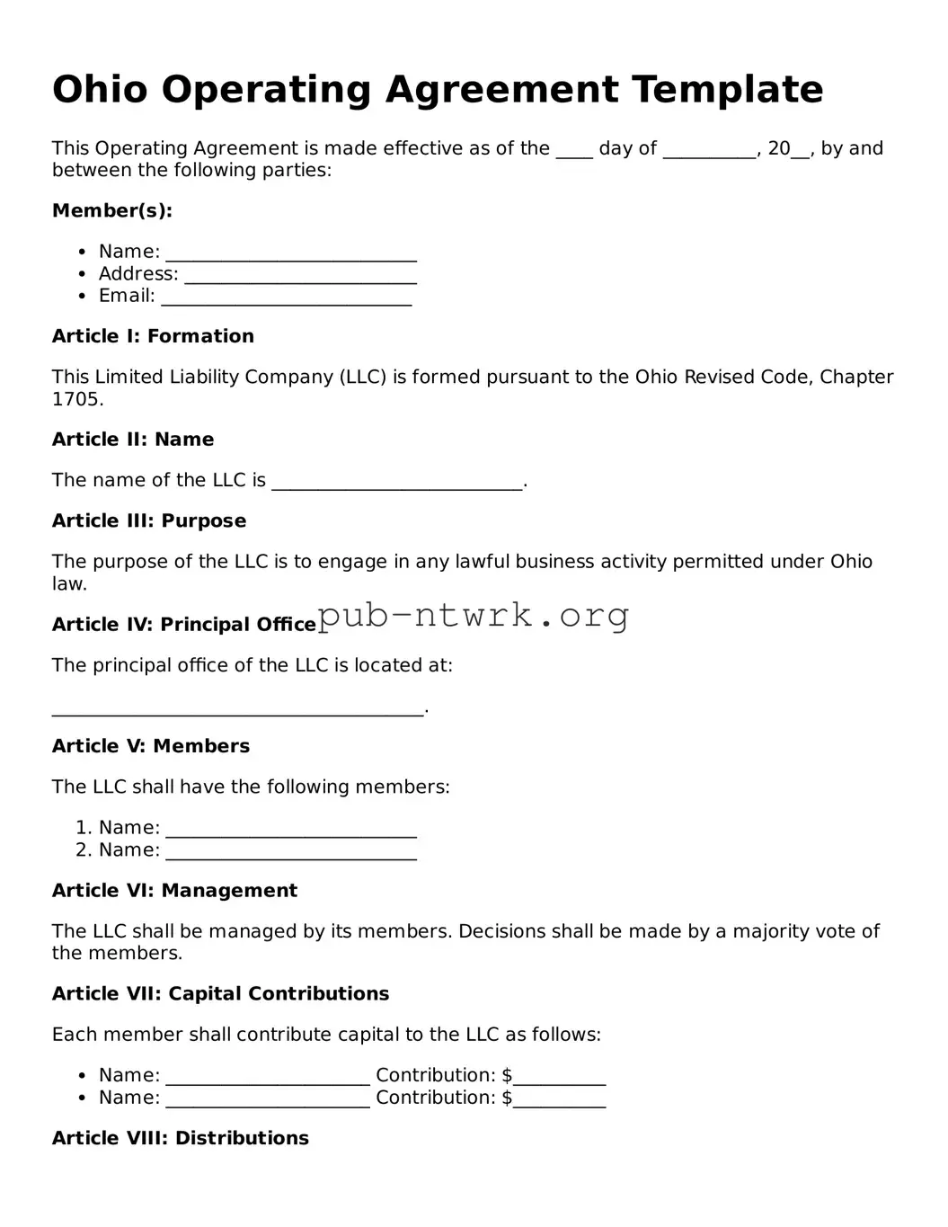 Free Ohio Operating Agreement Form