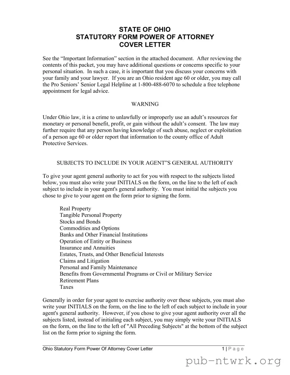 Blank Ohio Power Statutory PDF Form