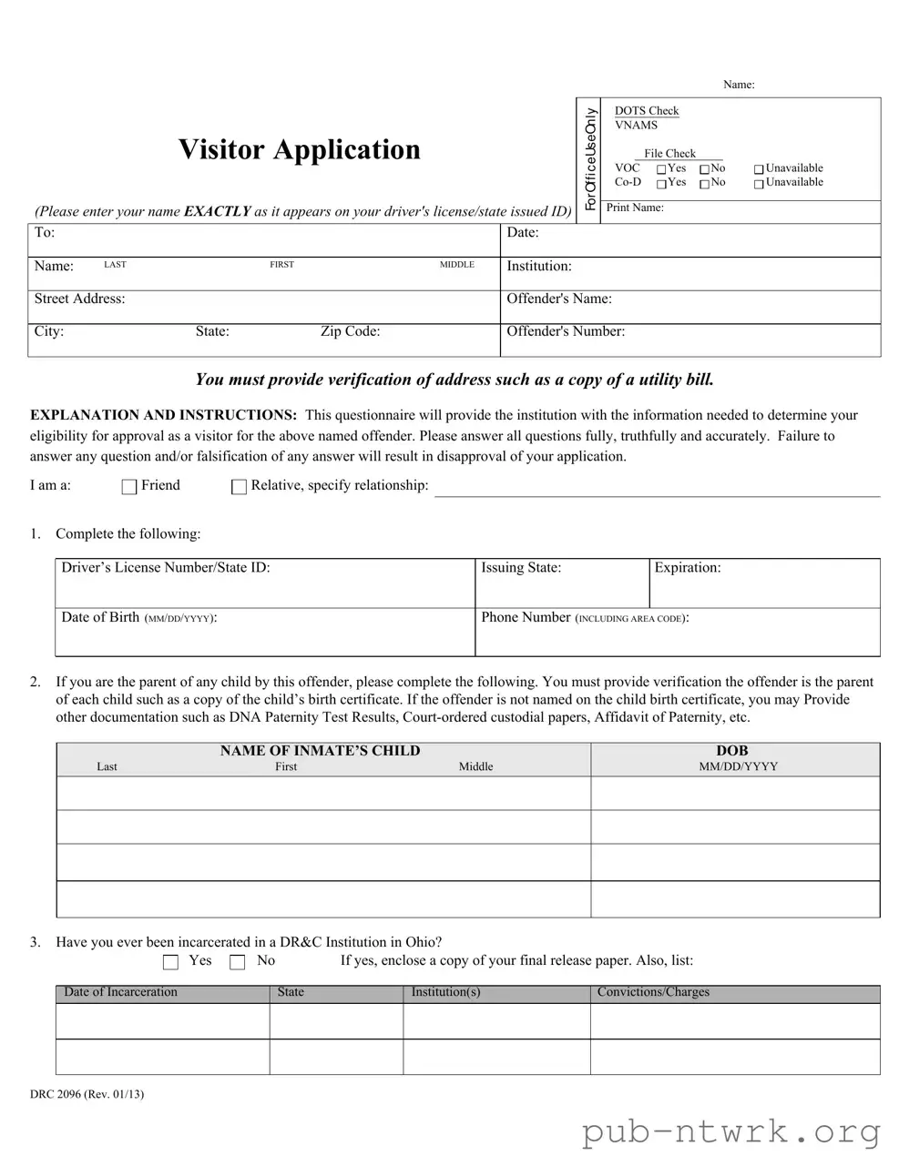 Blank Ohio Drc 2096 PDF Form