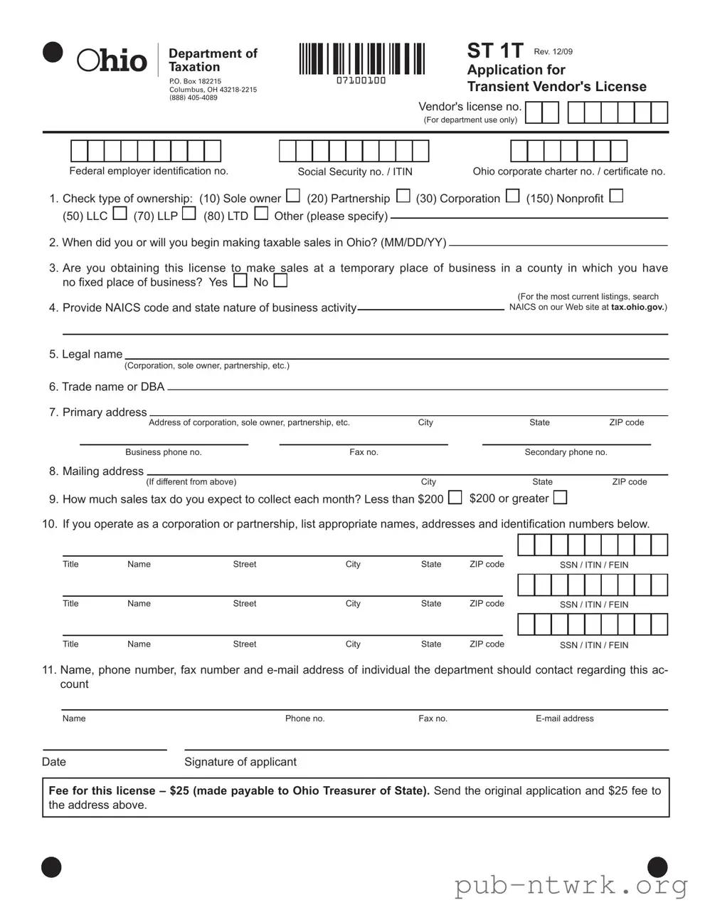 Blank Ohio St 1T PDF Form