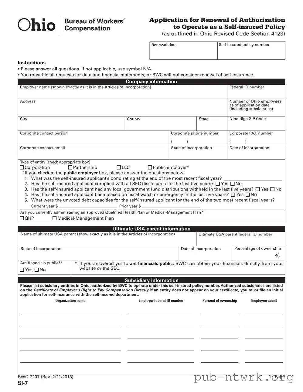 Blank Ohio Si 7 PDF Form