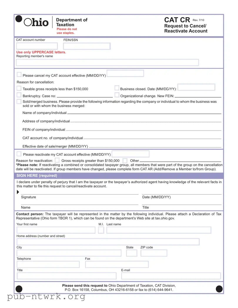 Blank Cat Cr Ohio PDF Form