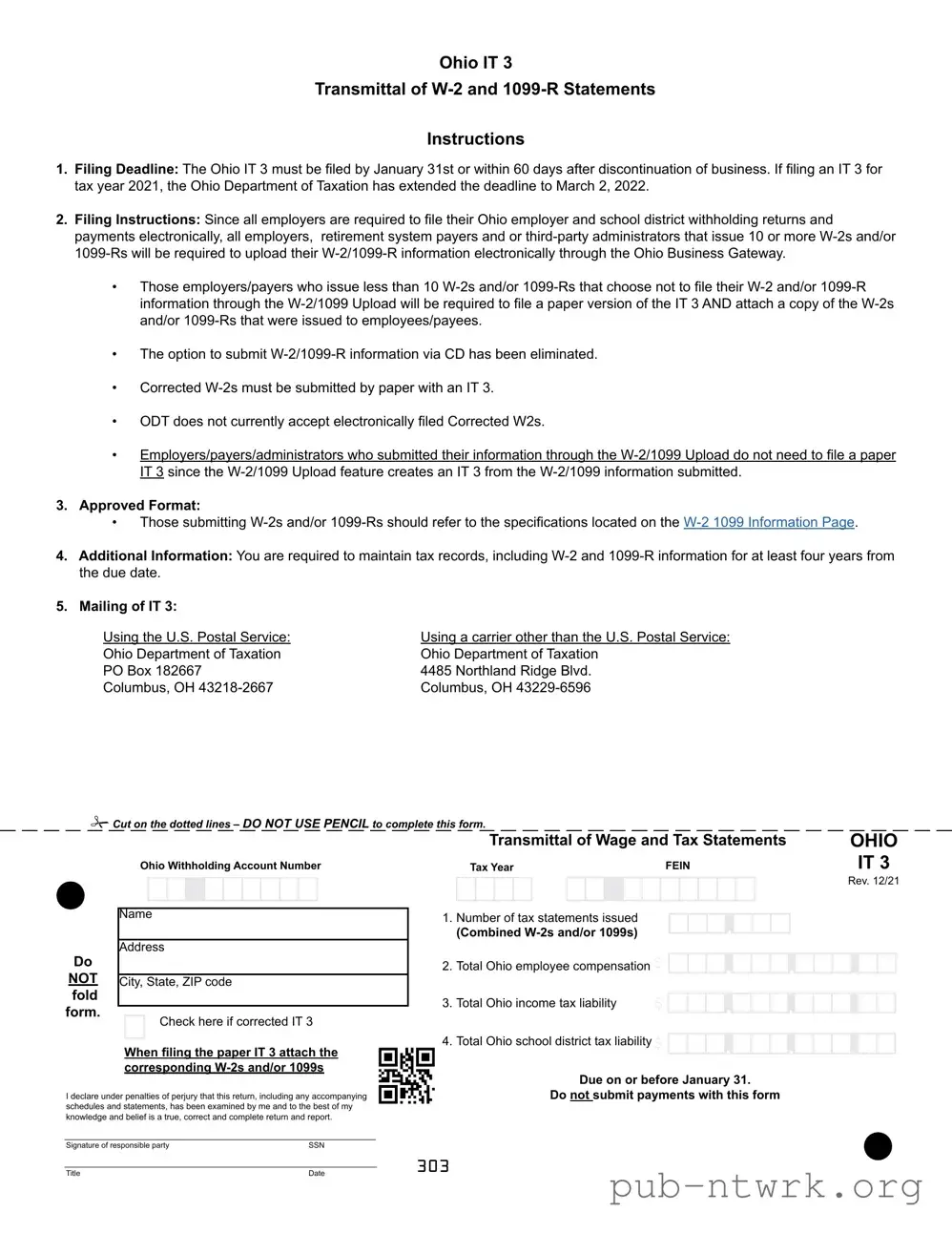 Blank Ohio It 3 PDF Form