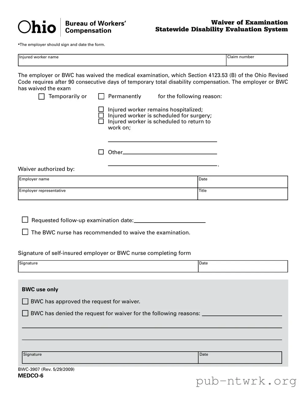 Blank Ohio Bwc 3907 PDF Form