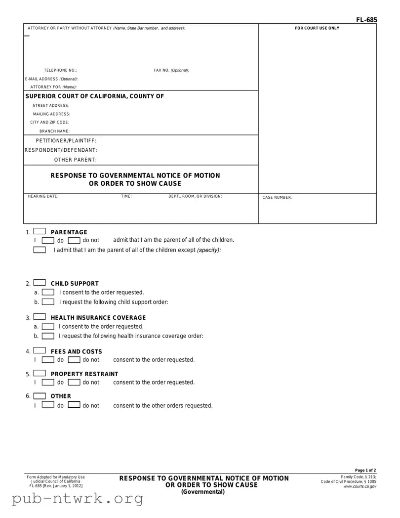 Blank California Fl 685 PDF Form