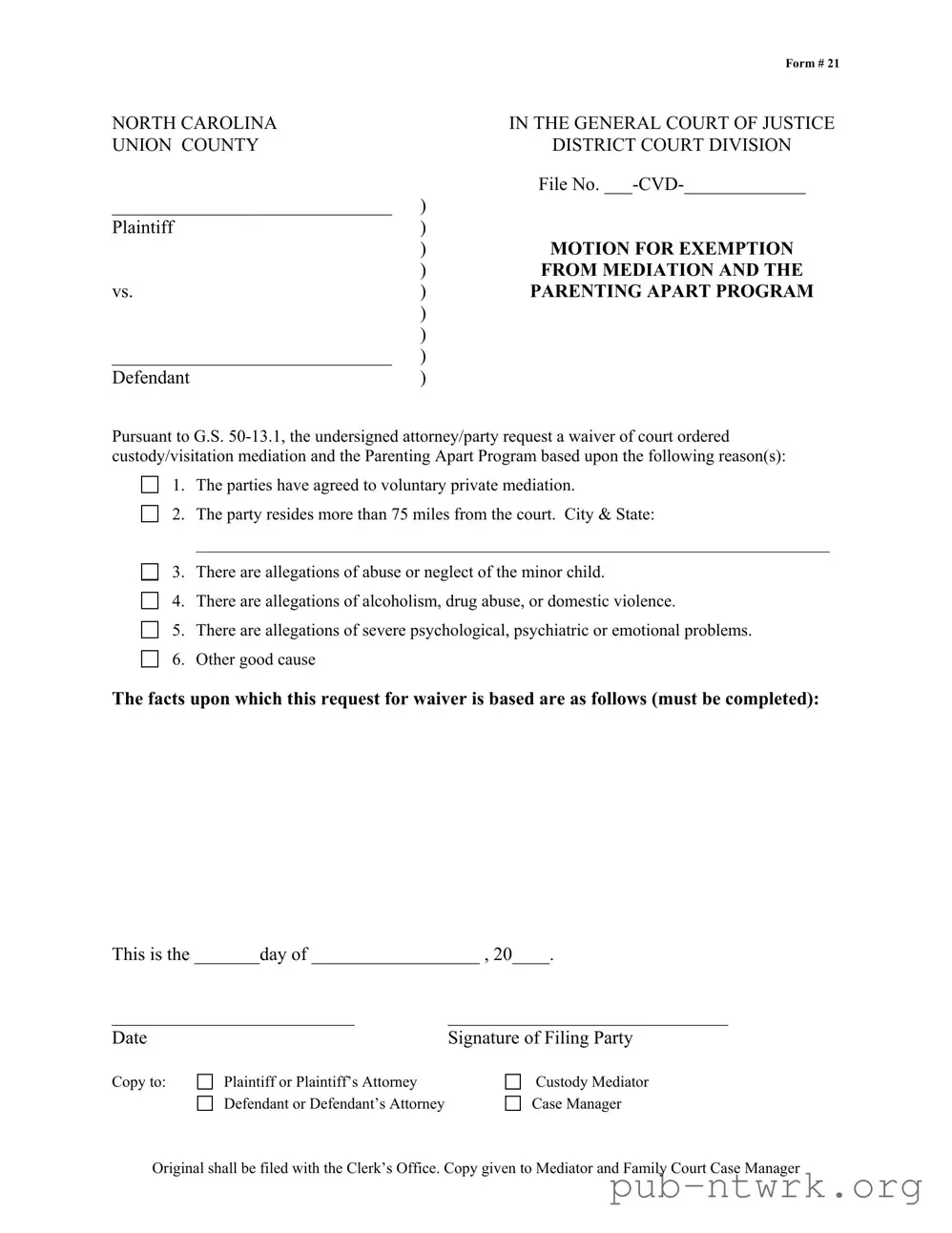 Blank North Carolina 21 PDF Form