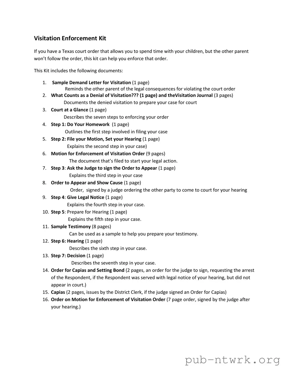 Blank Texas Visitation Enforcement PDF Form