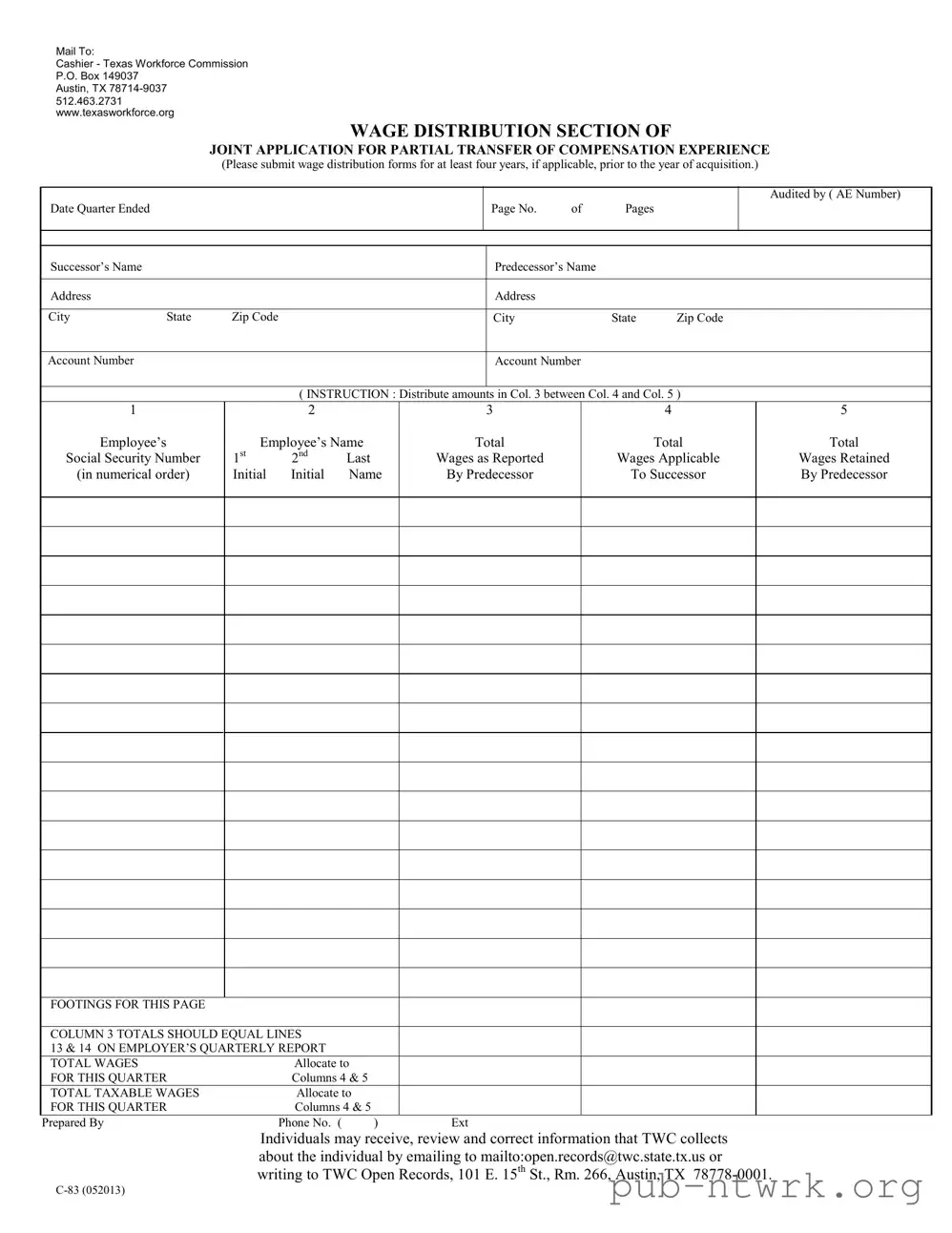Blank Texas C 83 PDF Form