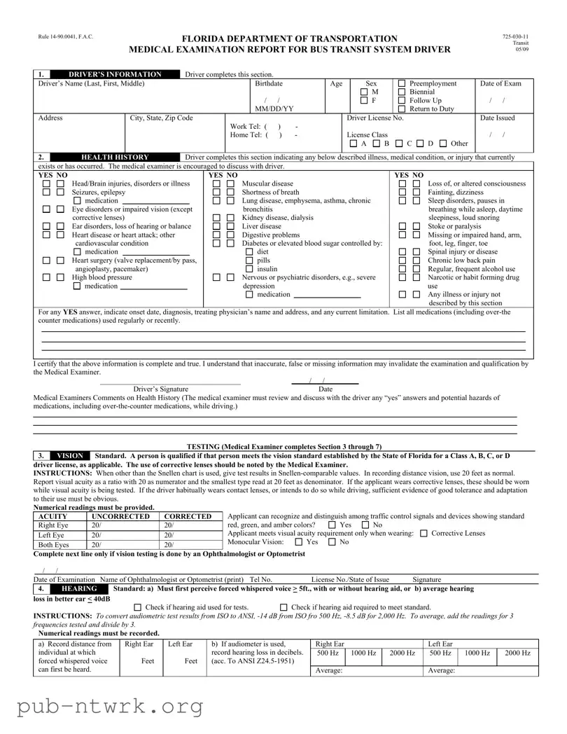 Blank Florida Dot Medical PDF Form