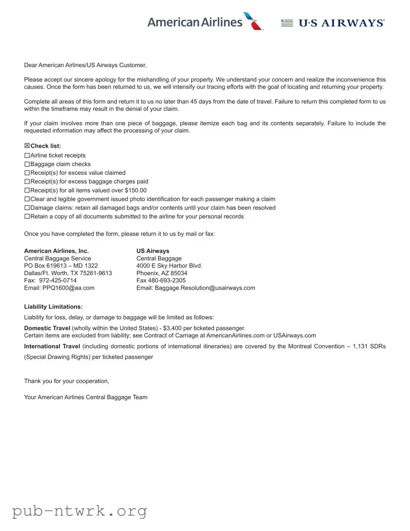 Blank Claim Passenger Property PDF Form