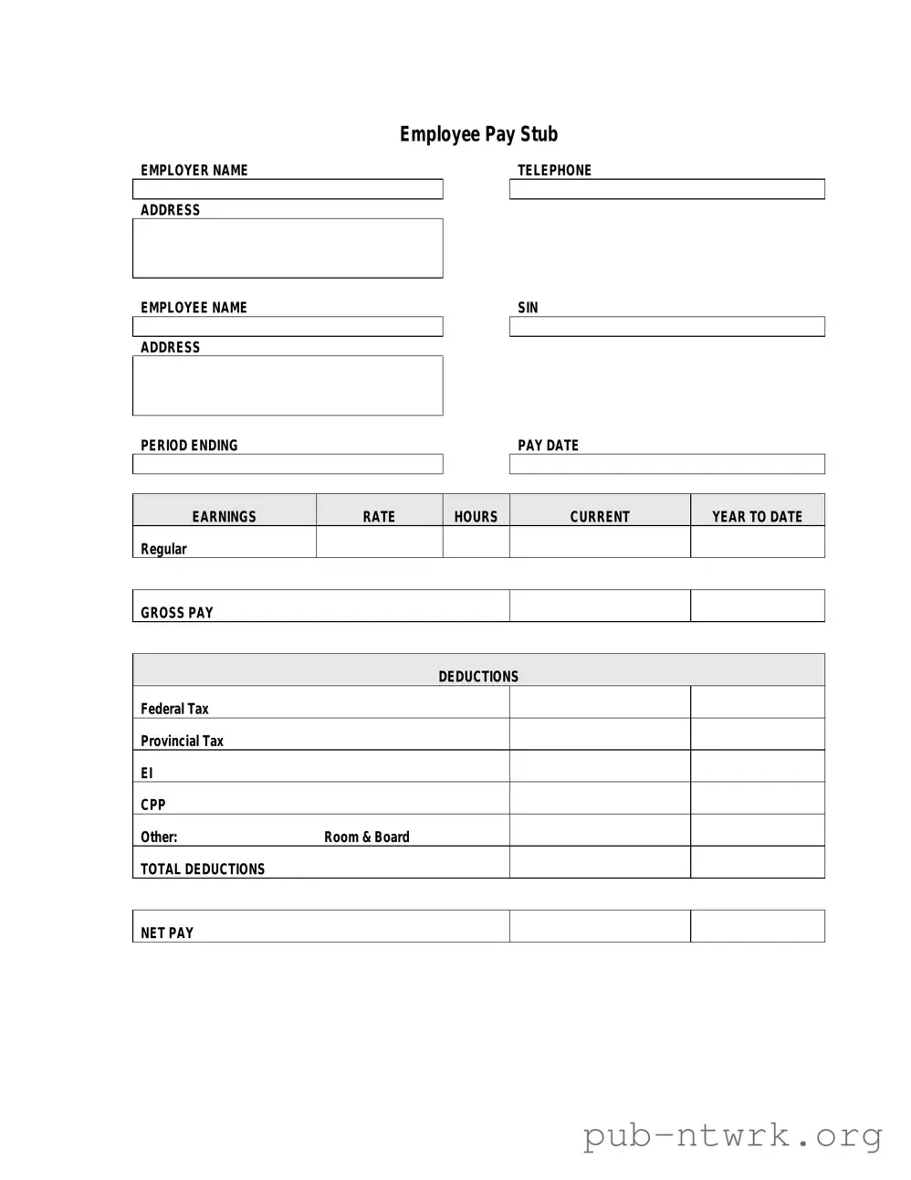 Blank Pay Stub PDF Form