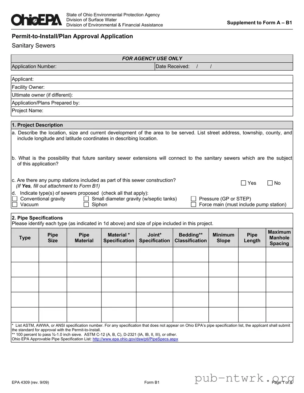 Blank Ohio Epa 4309 PDF Form