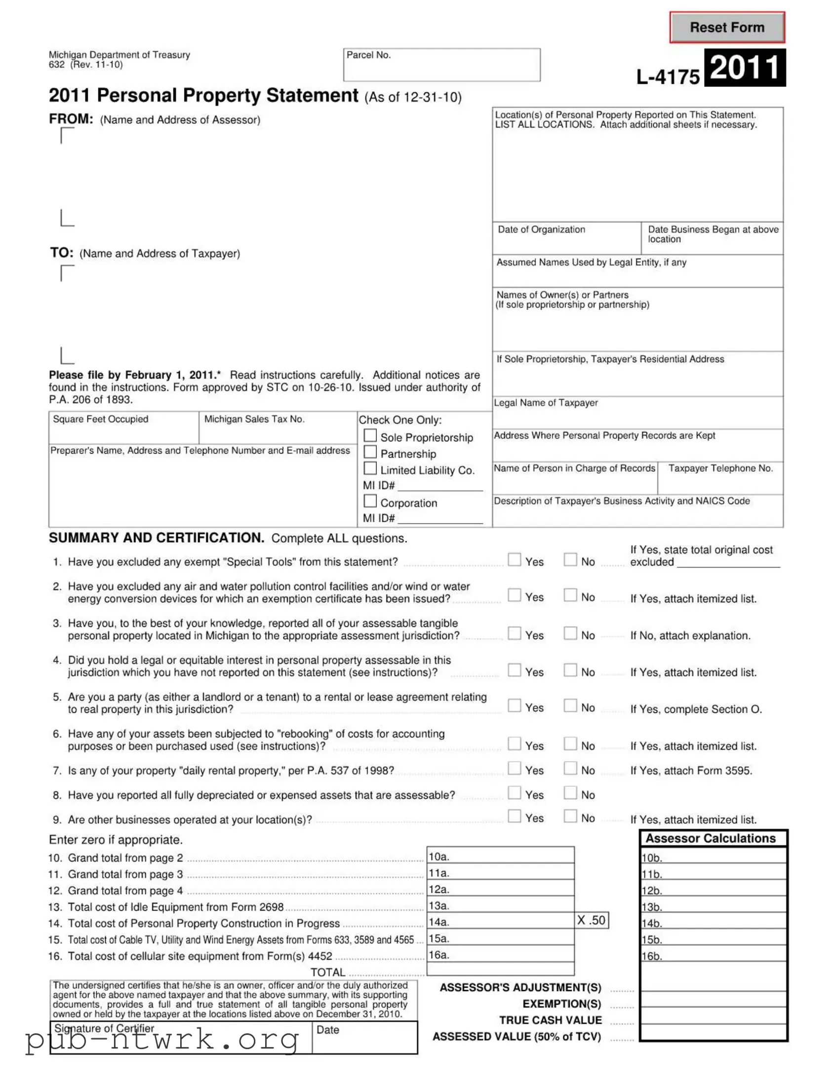 Blank Michigan 632 PDF Form