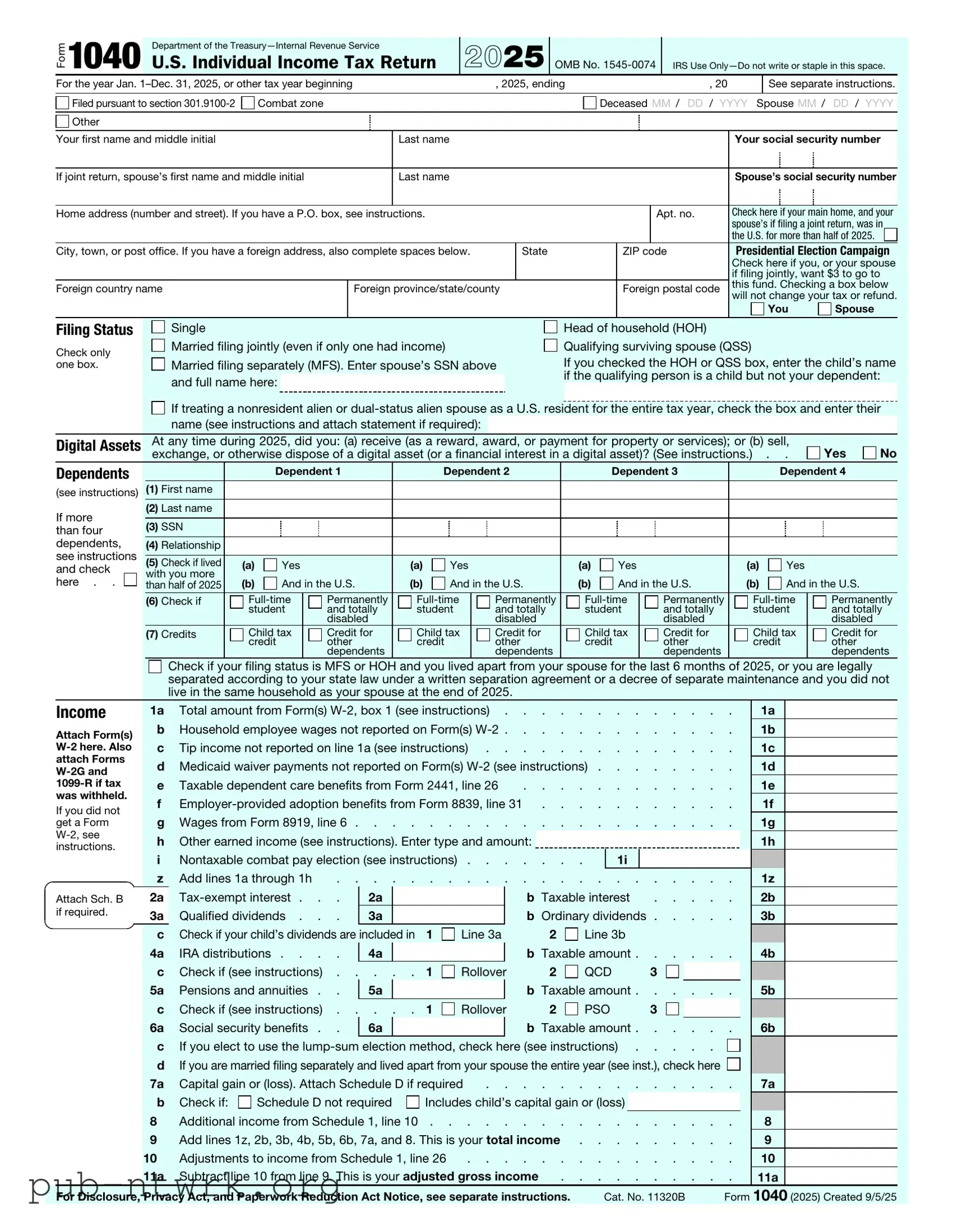 Blank IRS 1040 PDF Form