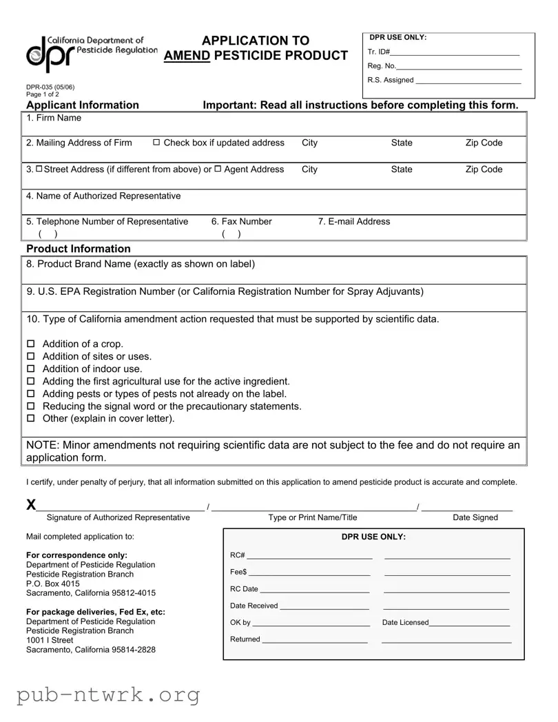 Blank California Dpr 035 PDF Form