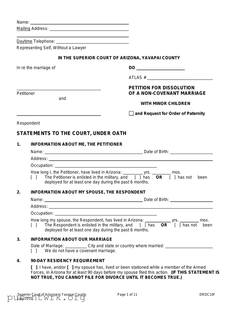 Blank Arizona Drdc10F PDF Form