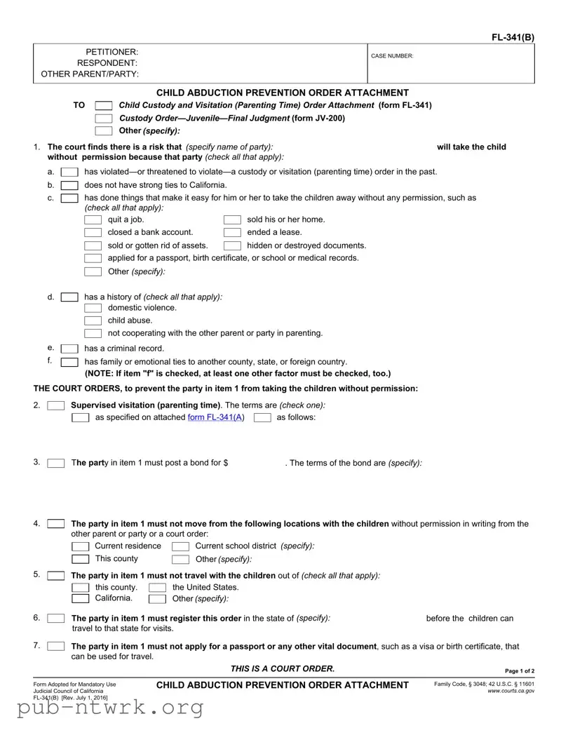 Blank California Fl 341 B PDF Form