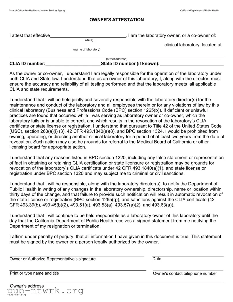 Blank California Lab 182 PDF Form