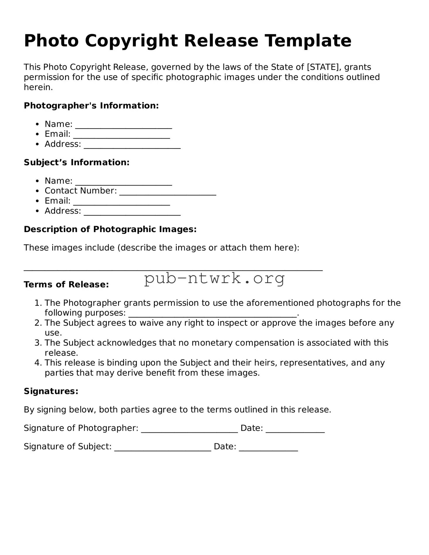 Legal Photo Copyright Release Form