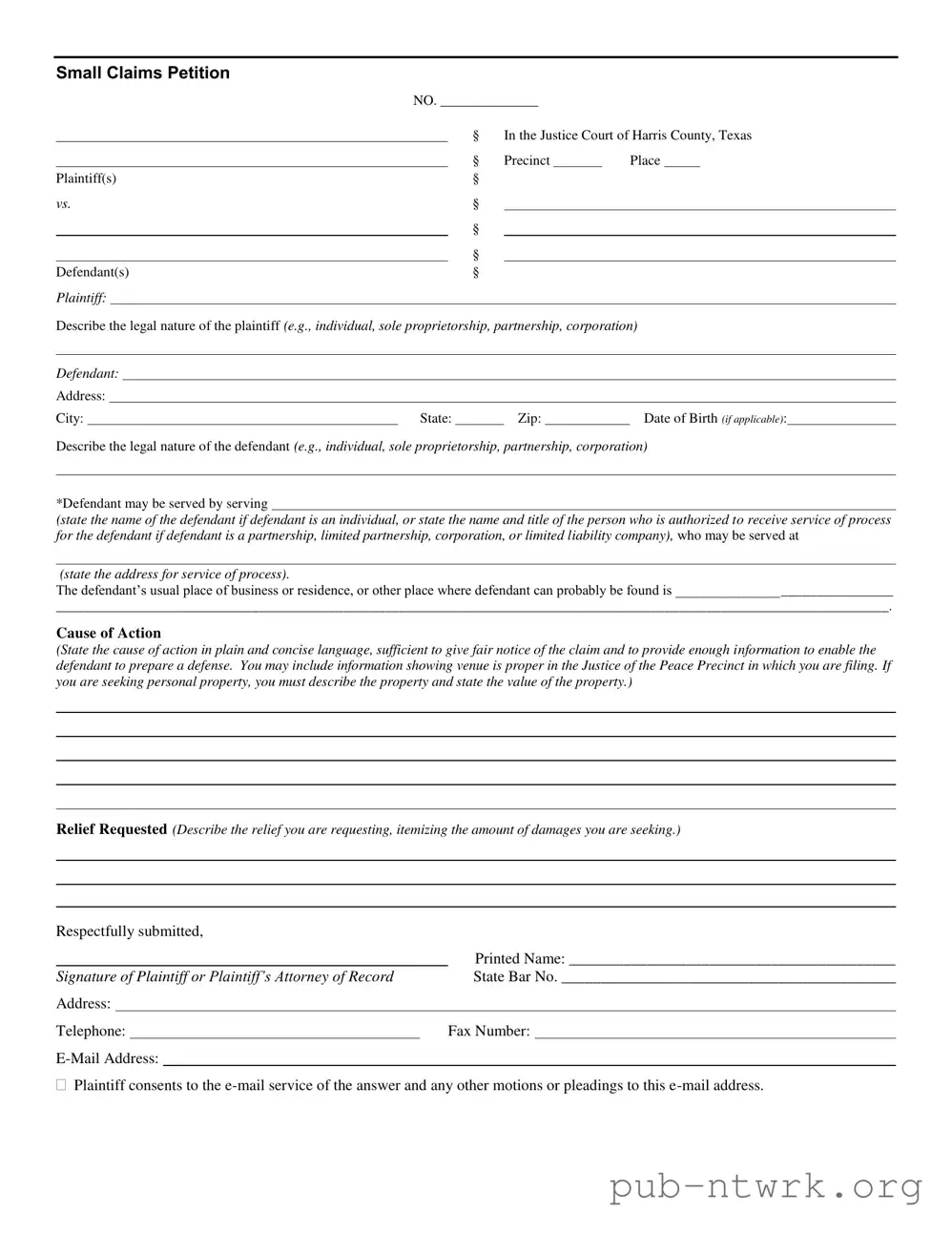 Blank Texas Small Claims PDF Form