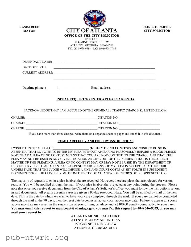 Blank Georgia Plea Absentia PDF Form