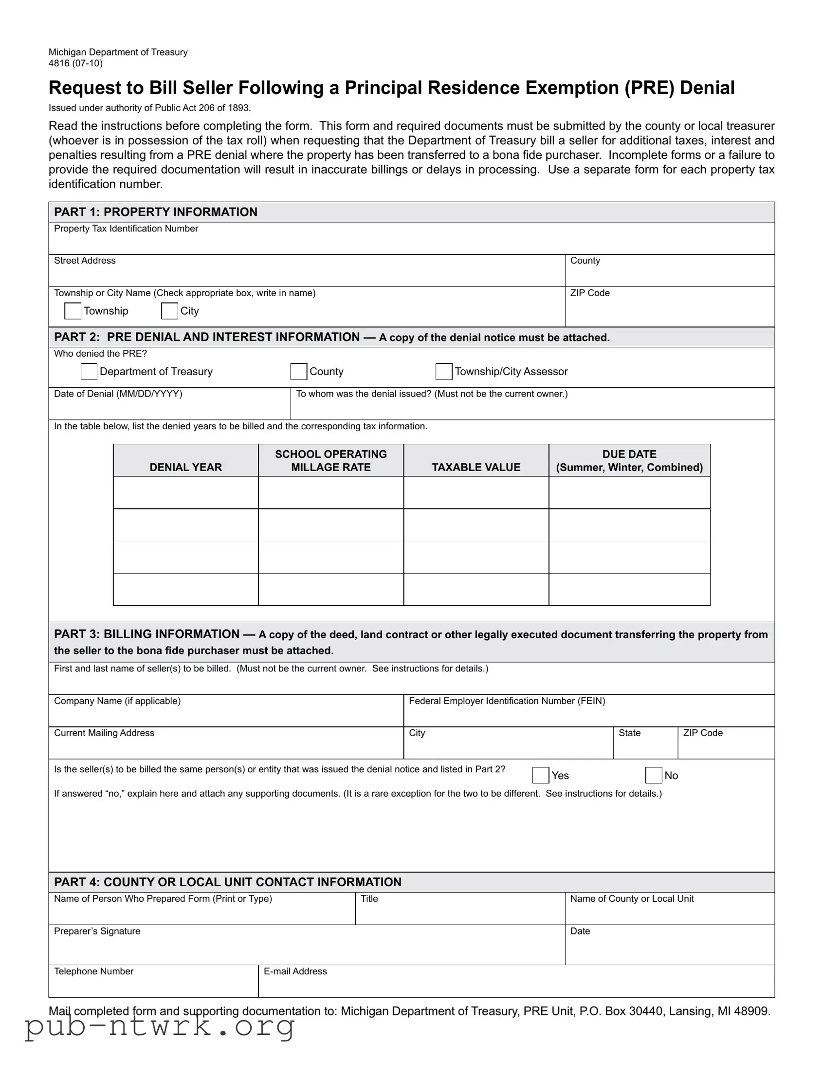 Blank Michigan 4816 PDF Form