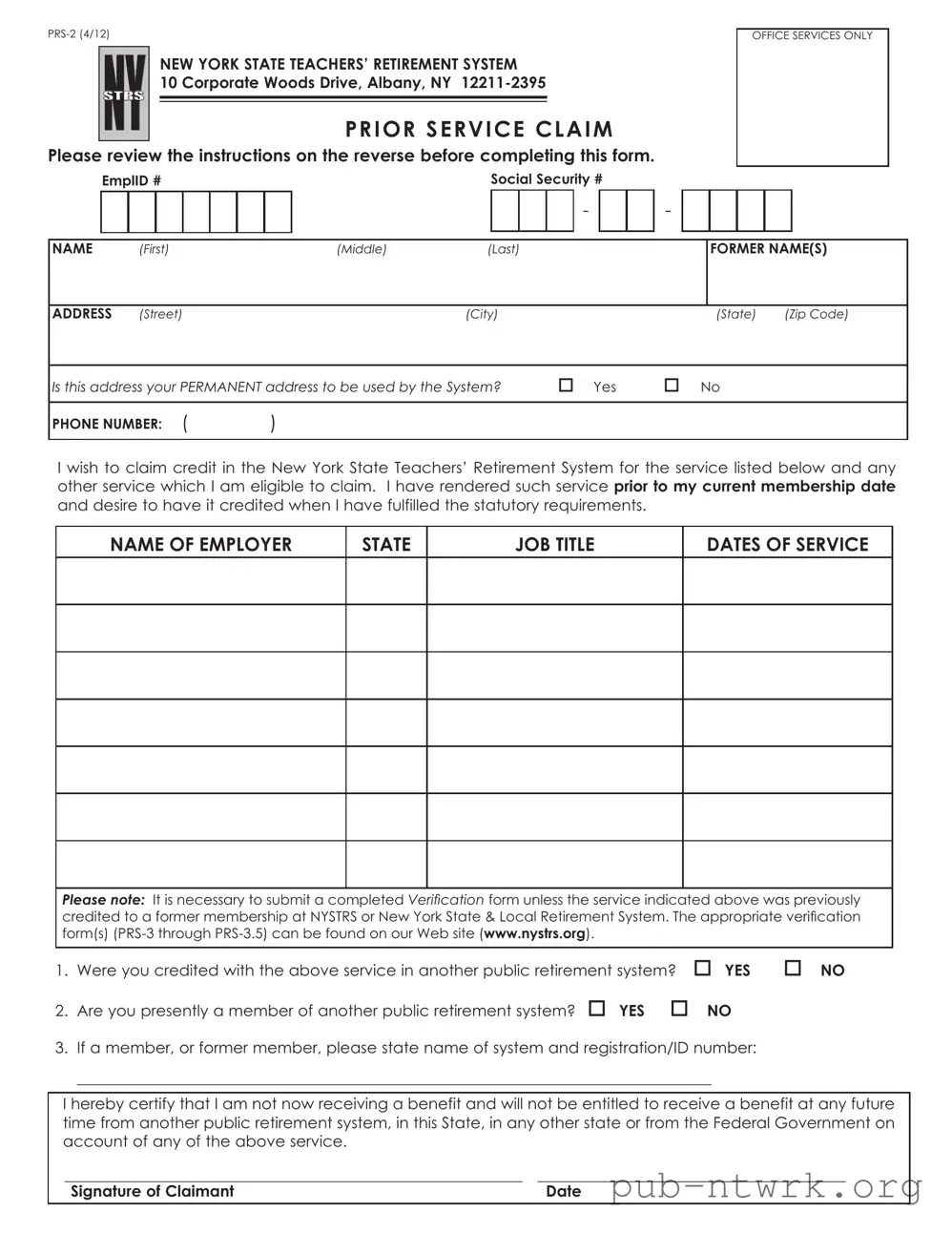 Blank New York Prs 2 PDF Form