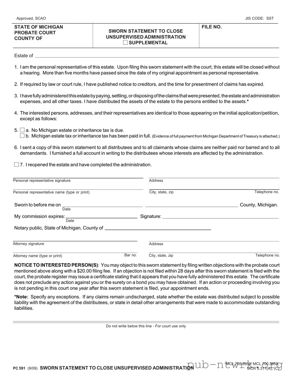 Blank Pc 591 Michigan PDF Form