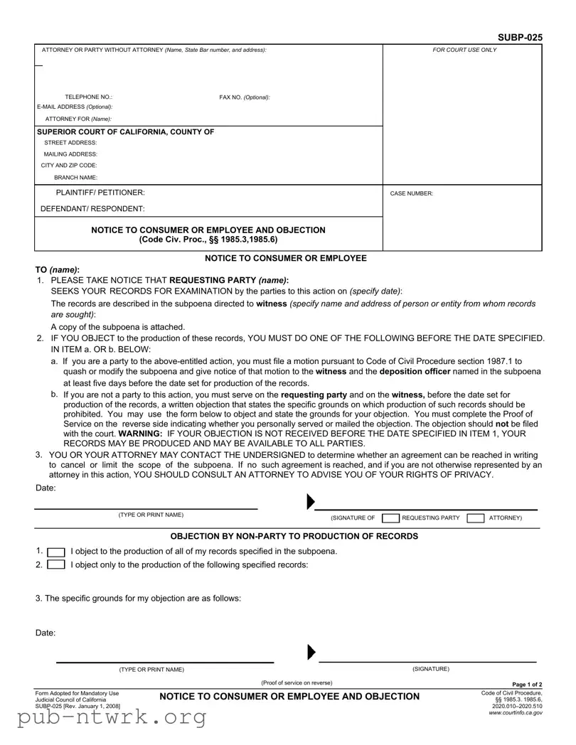 Blank California Notice Consumer PDF Form