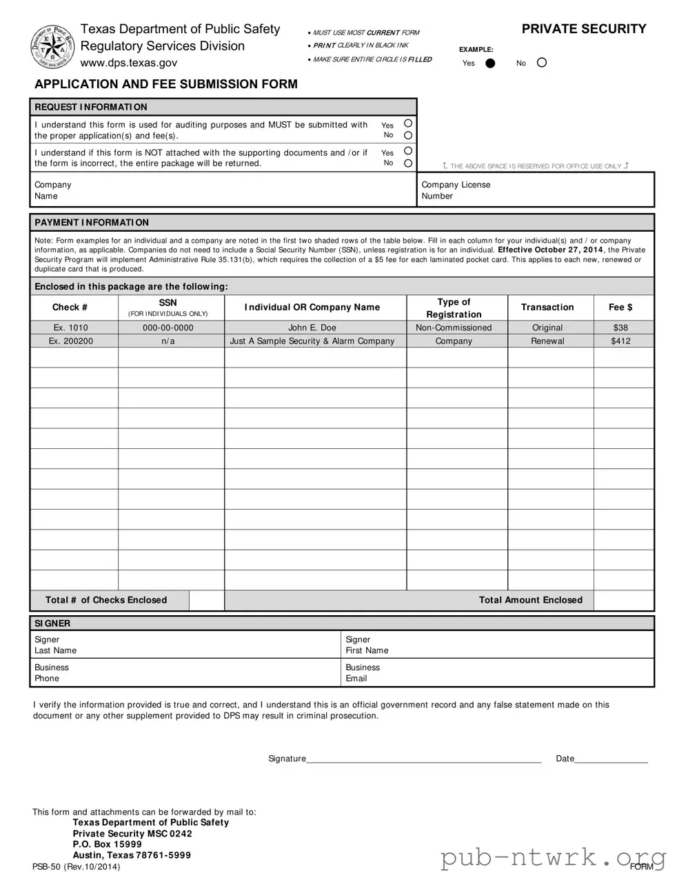 Blank Texas Department Of Public Safety PDF Form