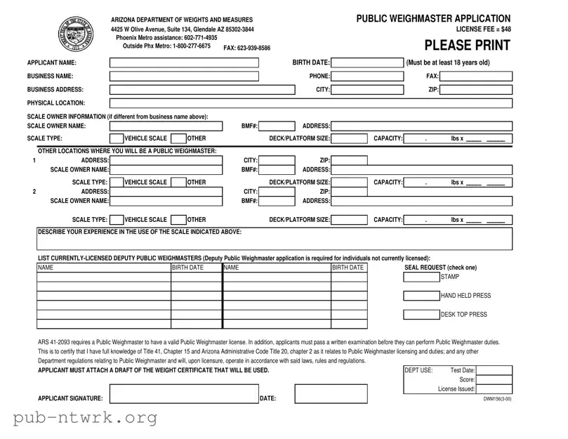 Blank Arizona Dwm156 PDF Form