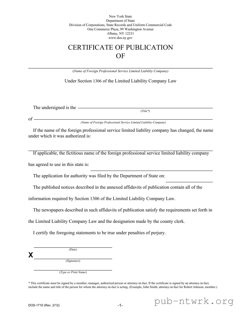 Blank New York Dos 1710 PDF Form