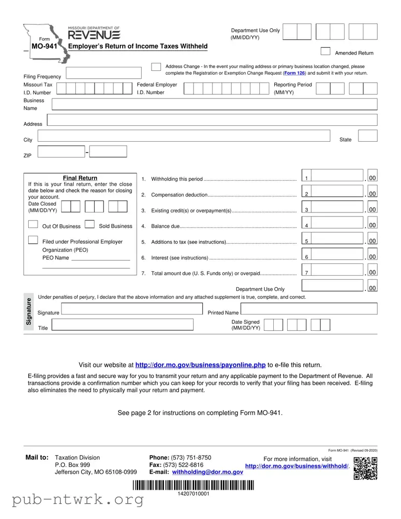 Blank 941 Massachusetts PDF Form