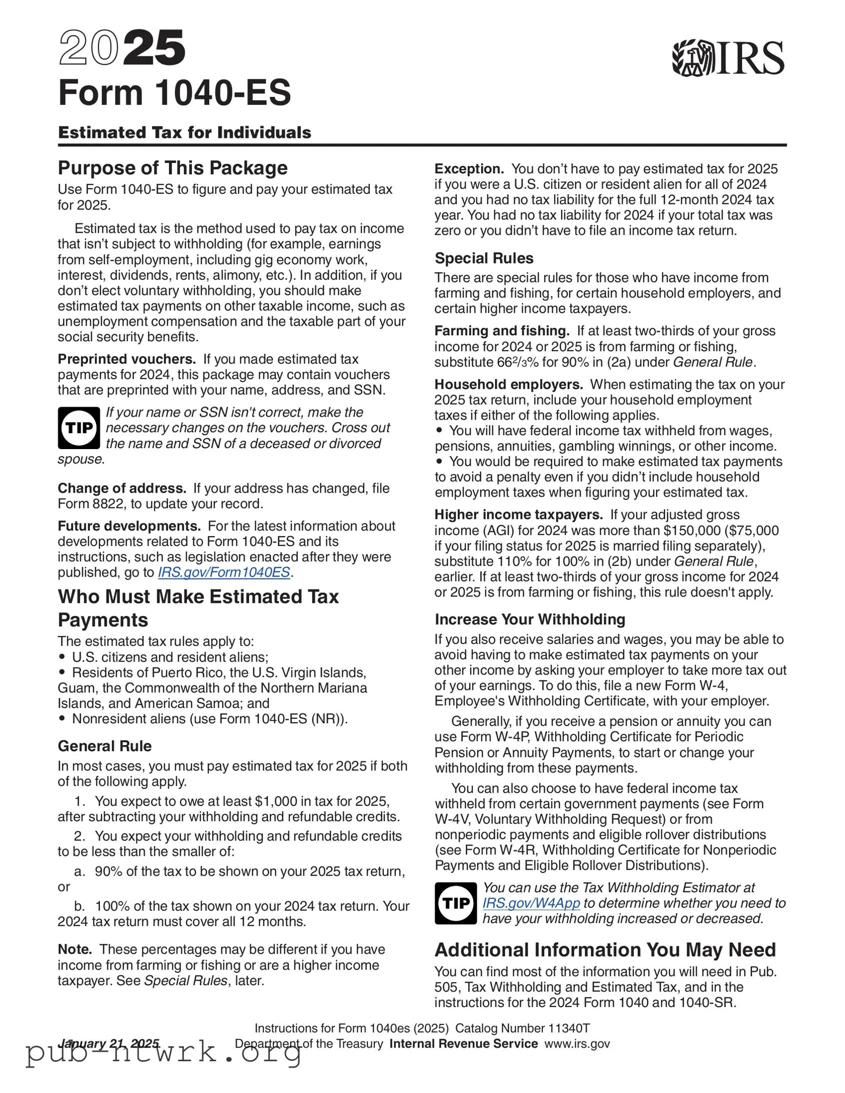 Blank IRS 1040-ES PDF Form