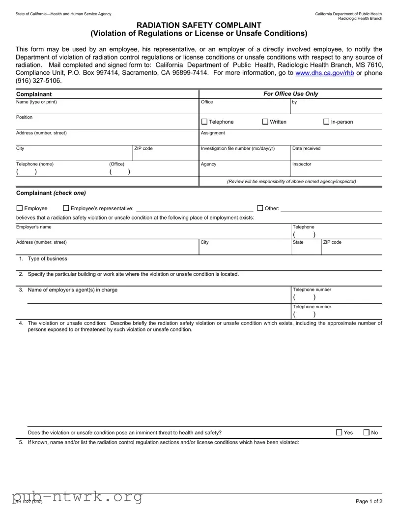 Blank California Rh 1027 PDF Form