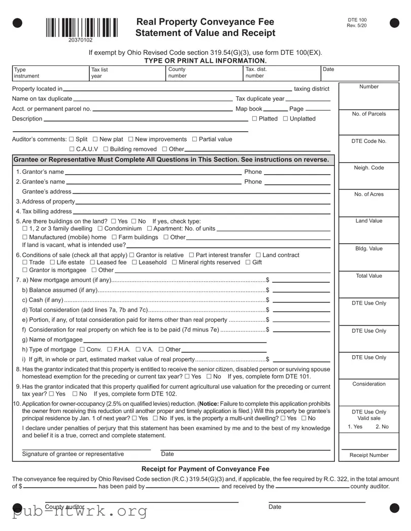 Blank Dte 100 Ohio PDF Form