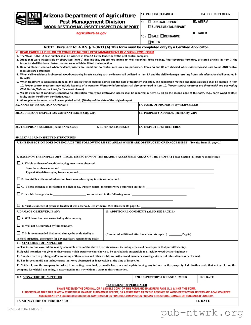 Blank Wdiir Arizona PDF Form