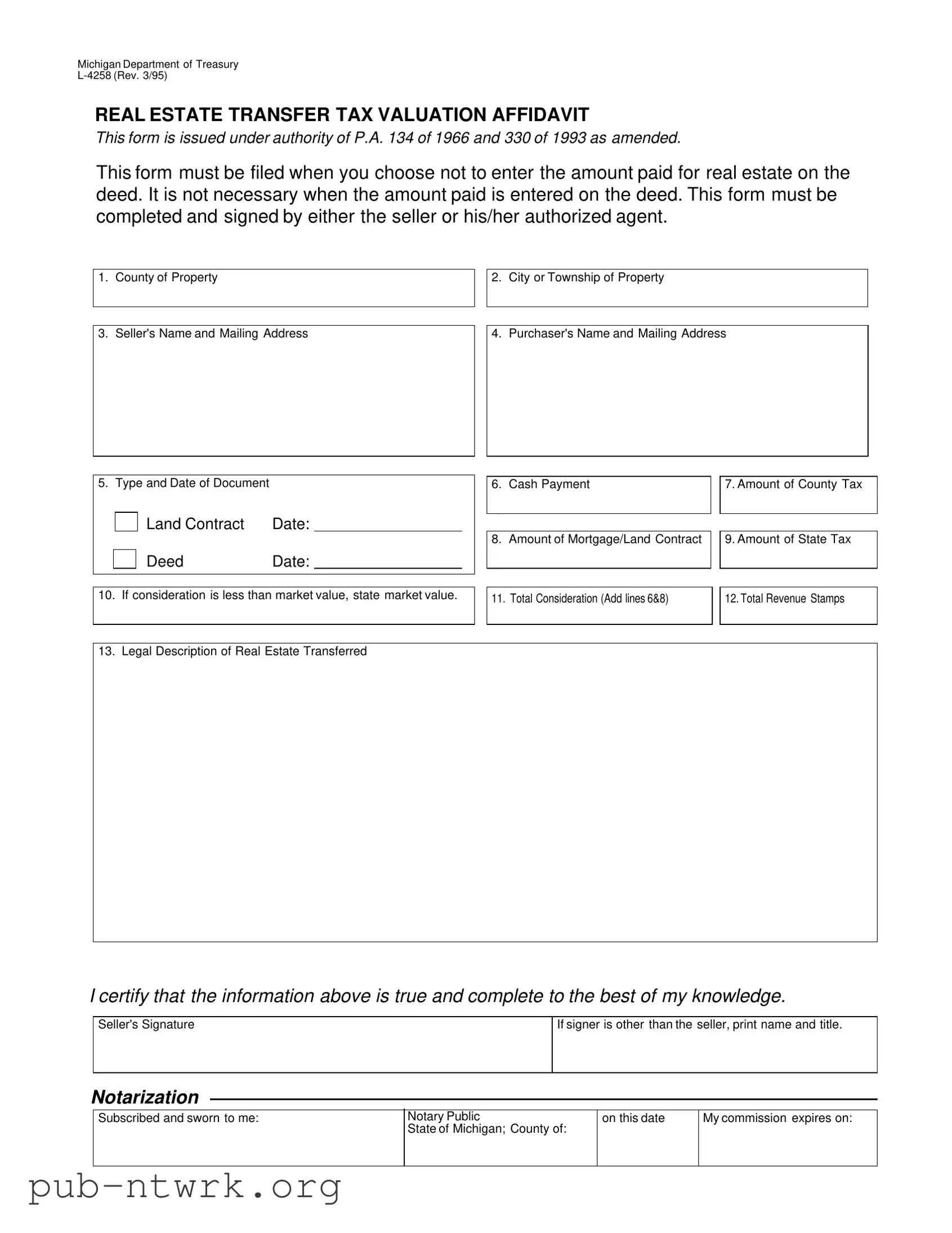 Blank Michigan L 4258 PDF Form
