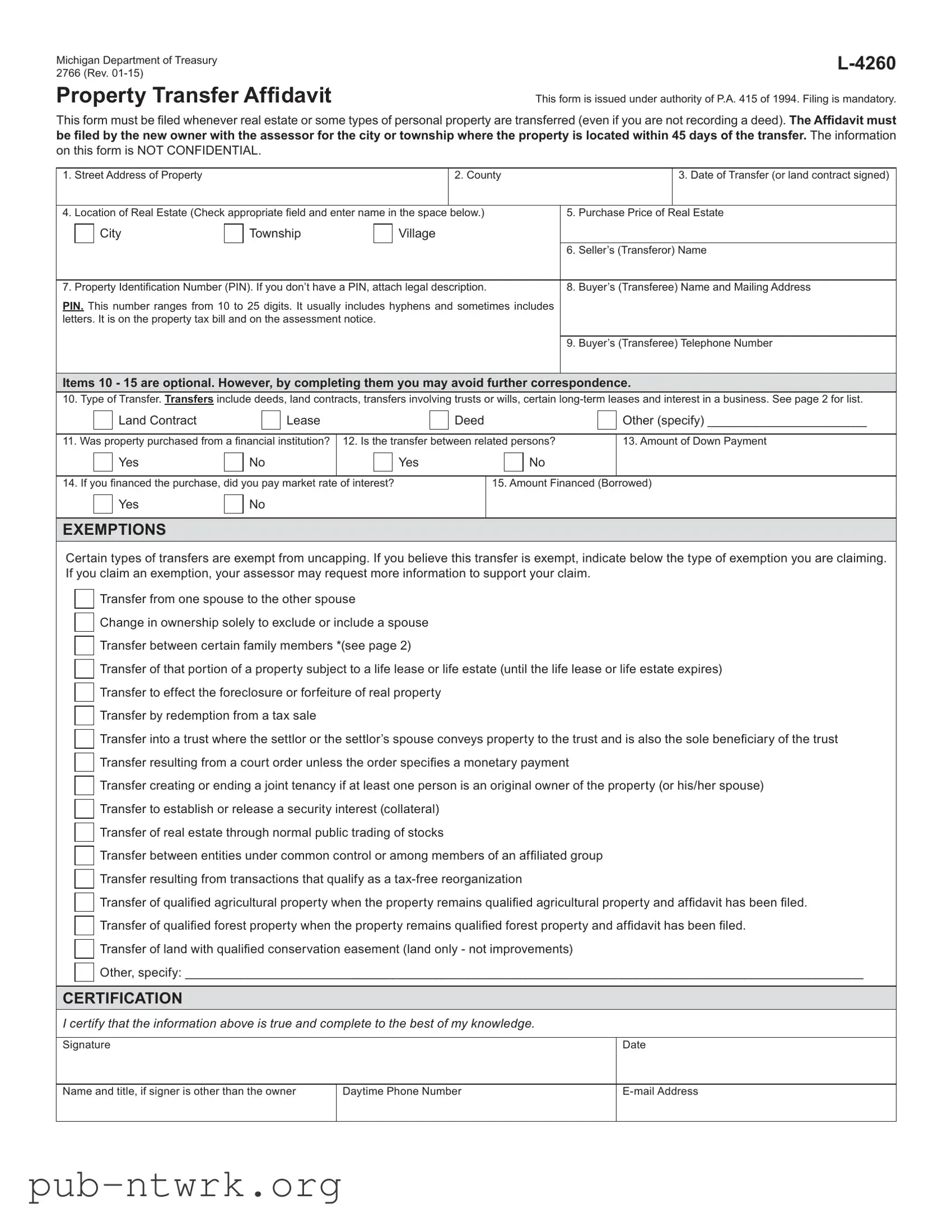Blank Michigan 2766 PDF Form