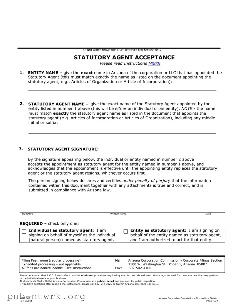 Blank Arizona Agent PDF Form