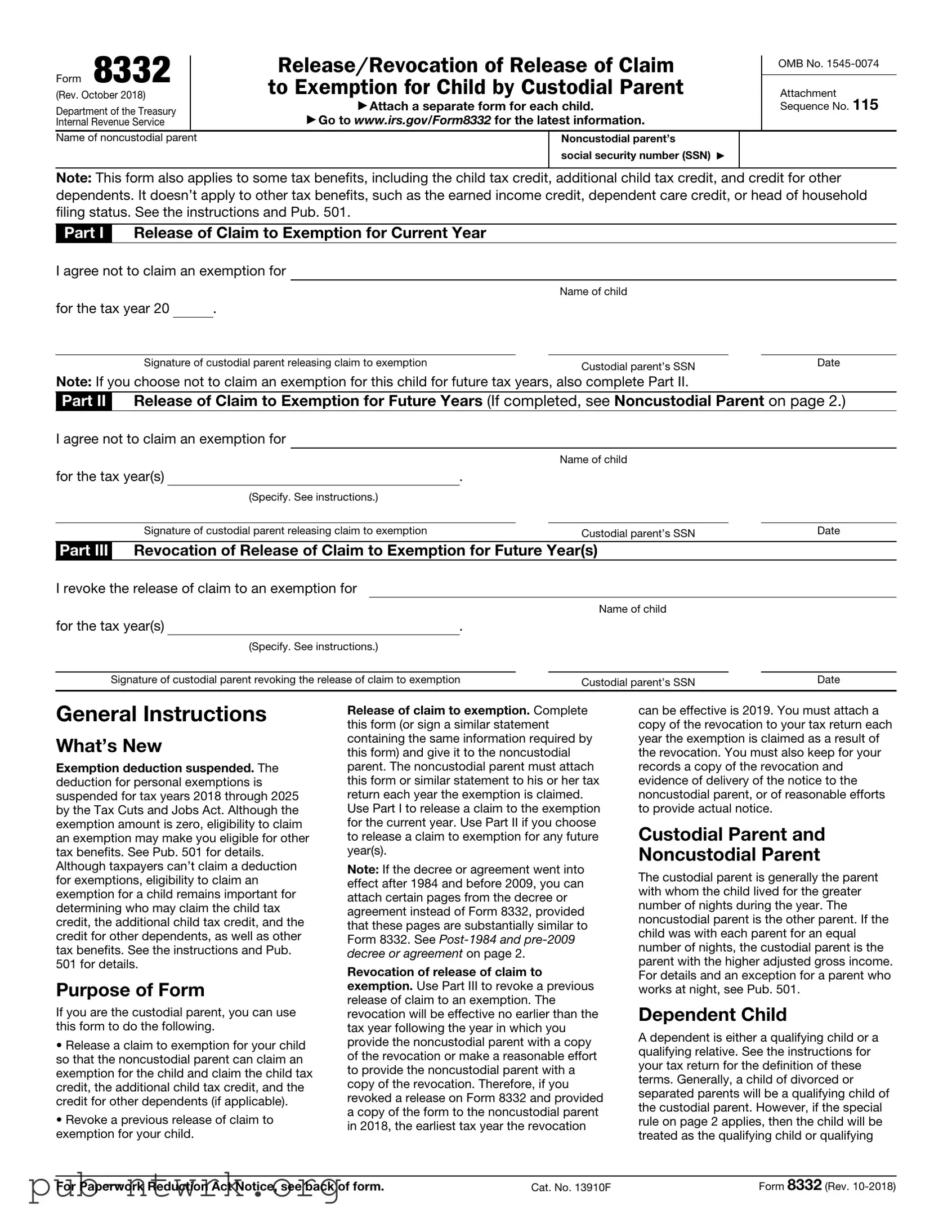 Blank IRS 8332 PDF Form