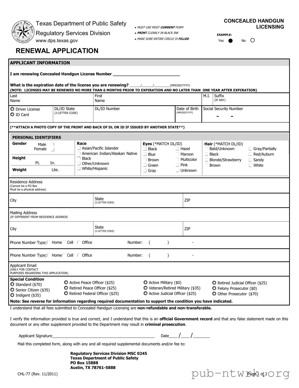 Blank Texas Chl 77 PDF Form