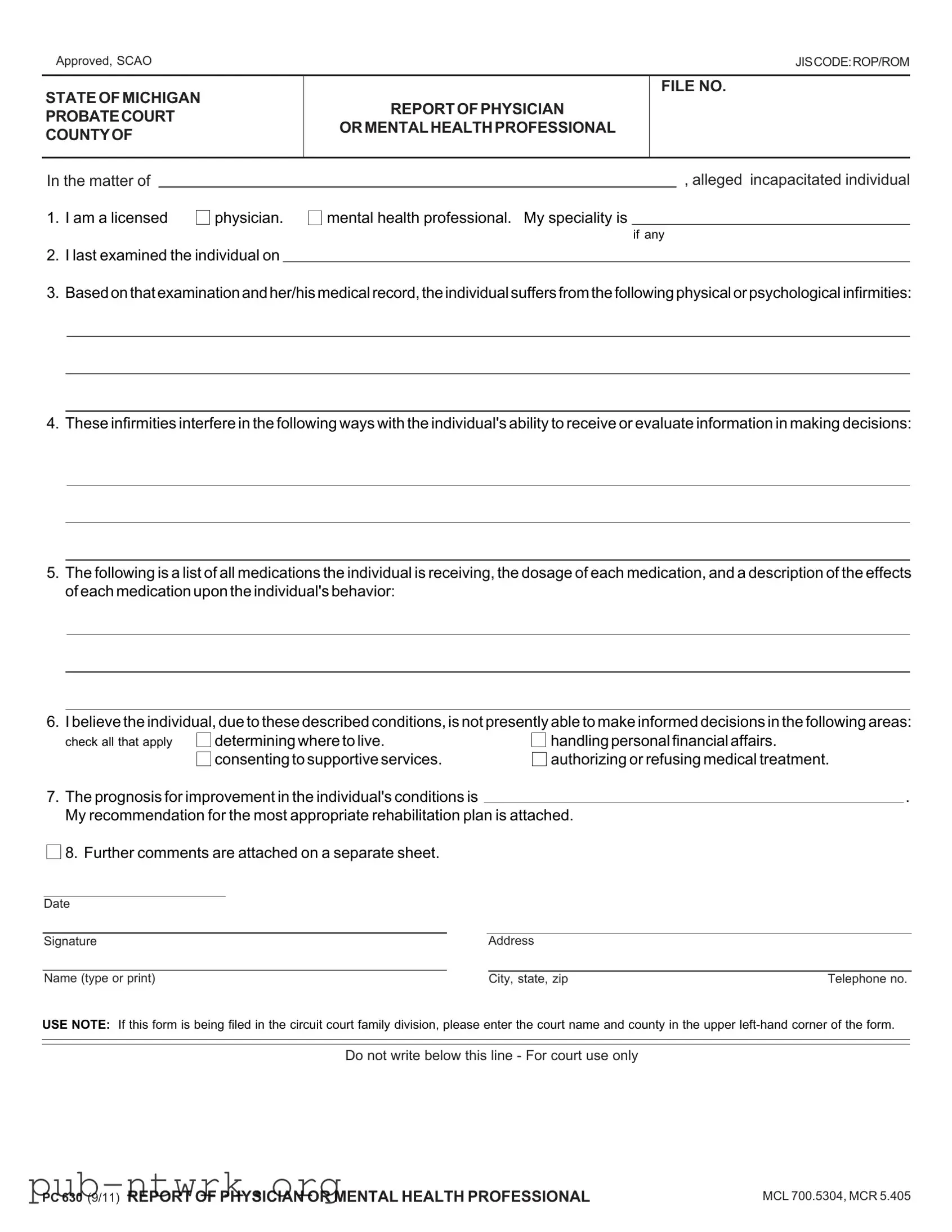 Blank Michigan Pc 630 PDF Form