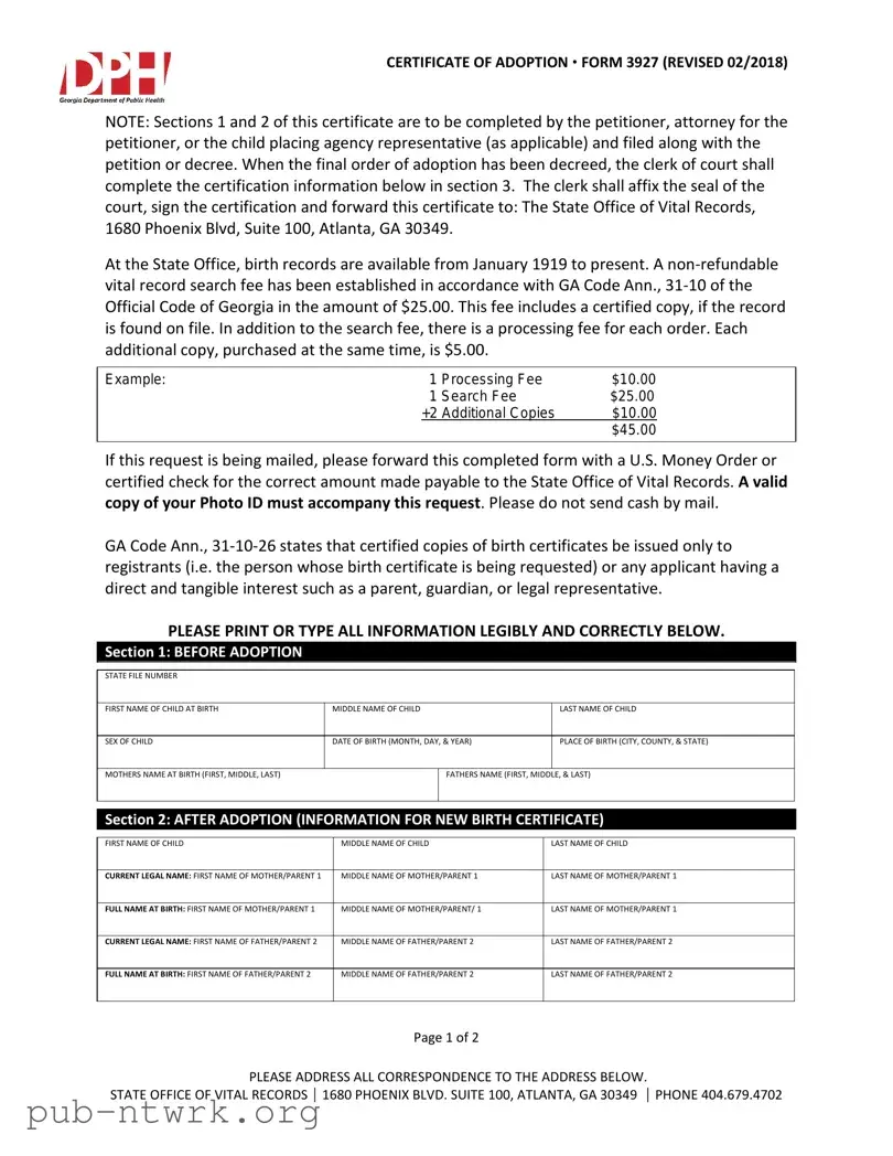 Blank Georgia Adult Adoption Petition PDF Form