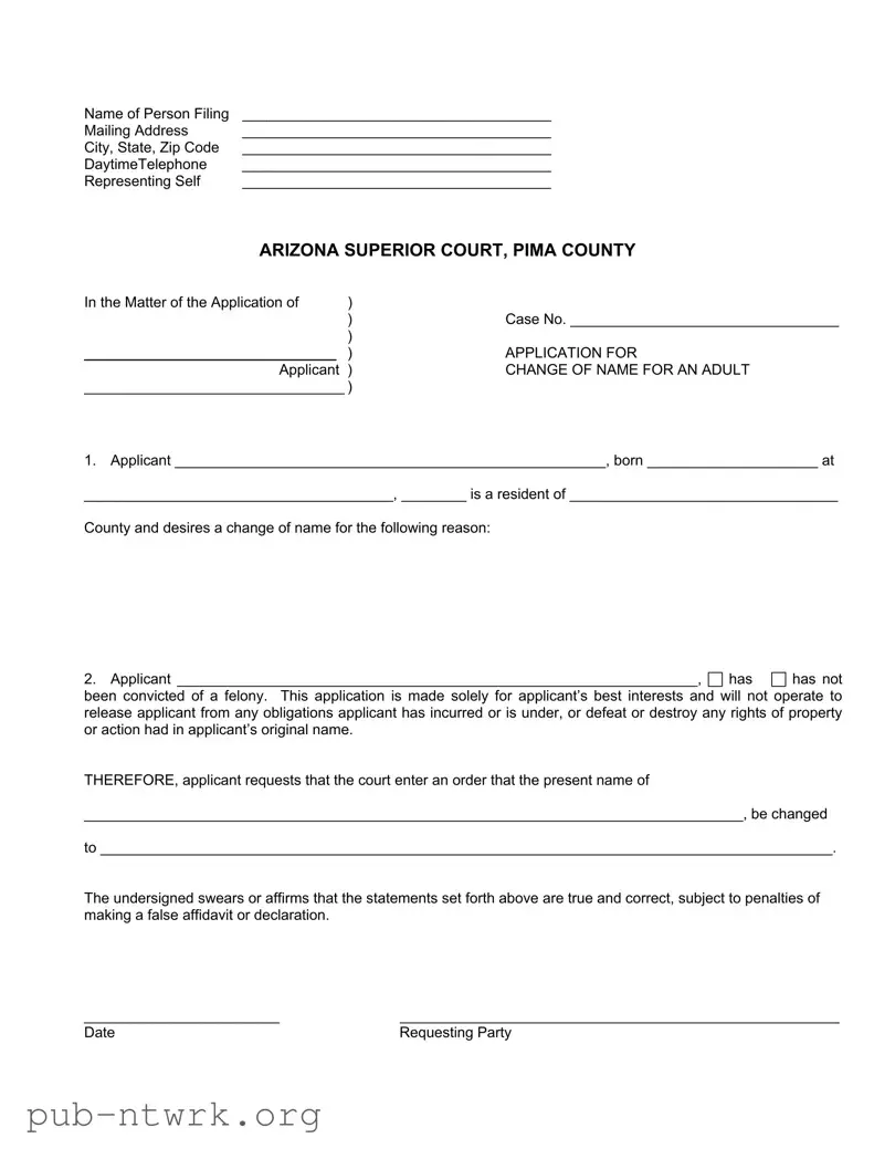 Blank Arizona Court Change Name PDF Form