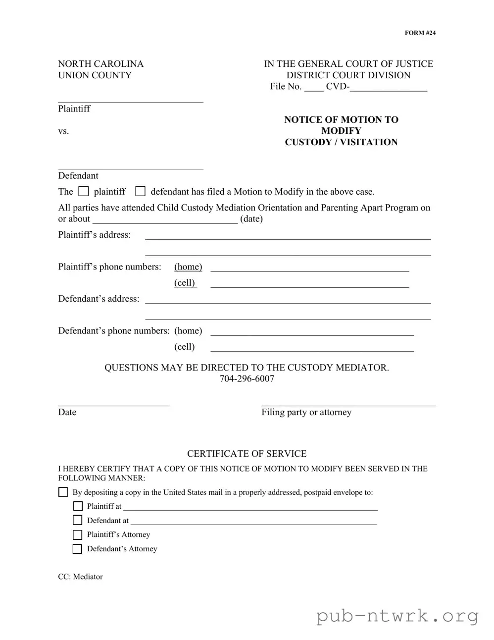 Blank North Carolina 24 PDF Form