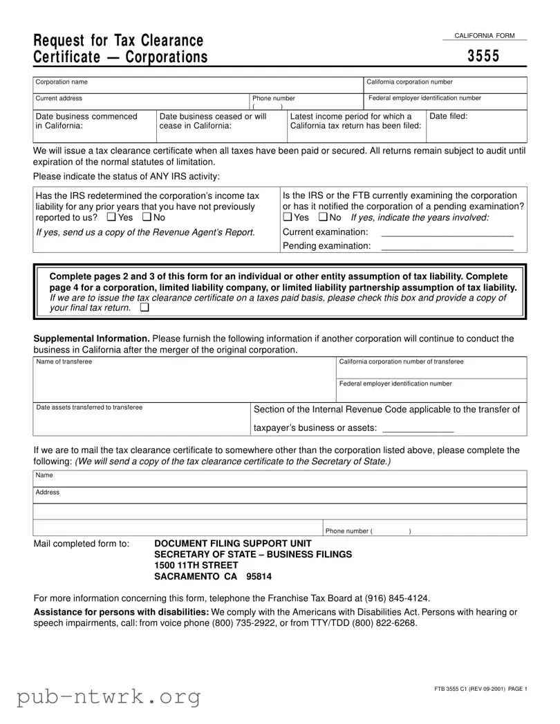 Blank California 3555 PDF Form