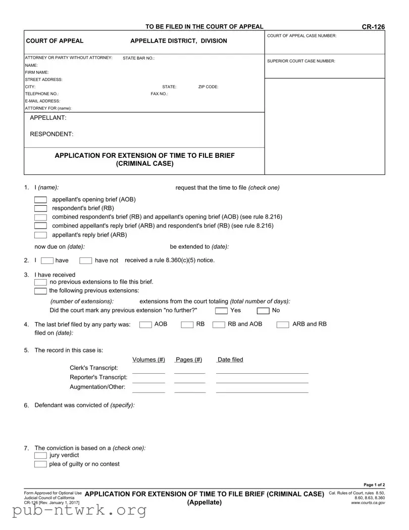 Blank California Cr 126 PDF Form